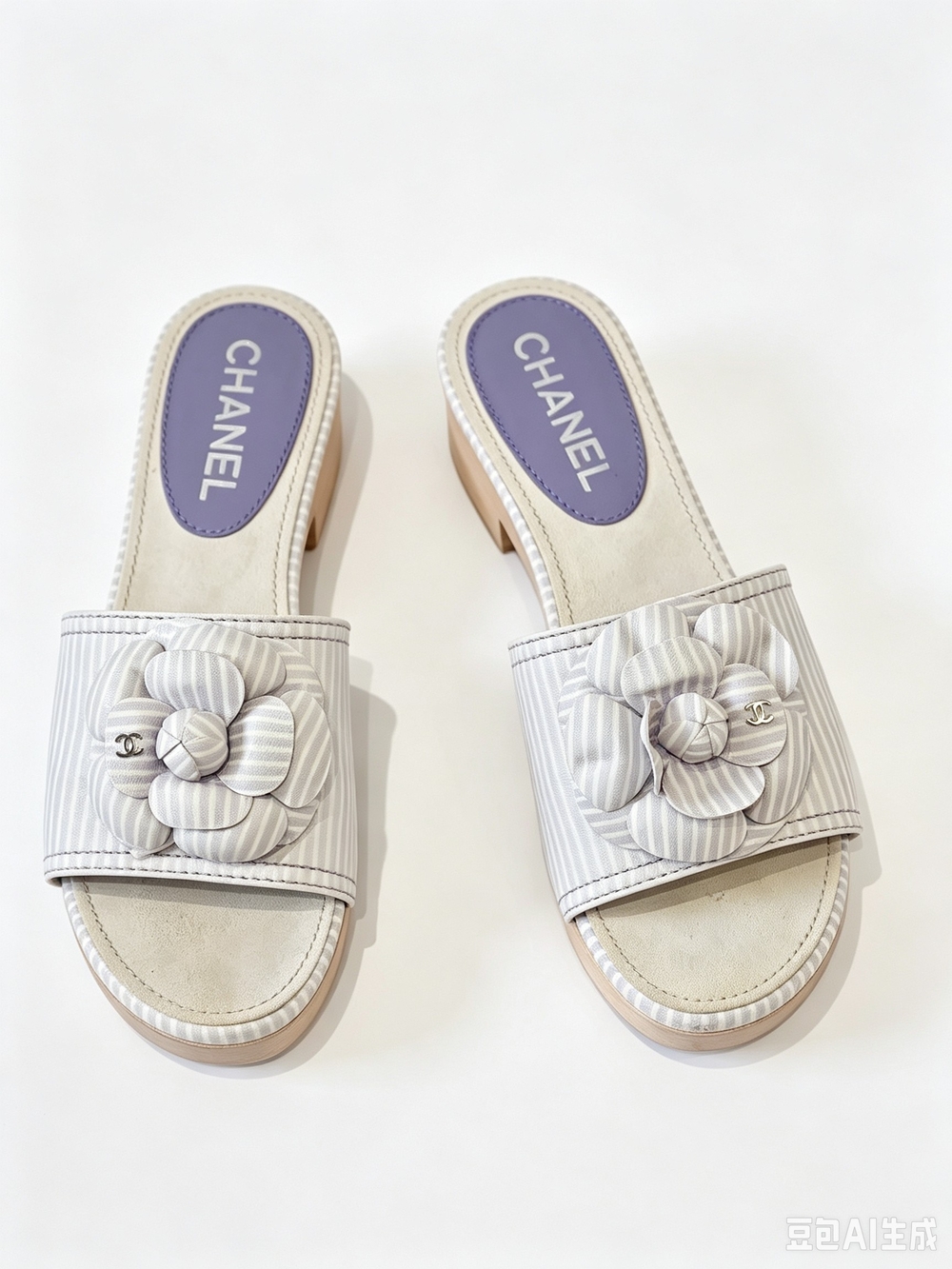 Chanel White Camellia Slide Sandals